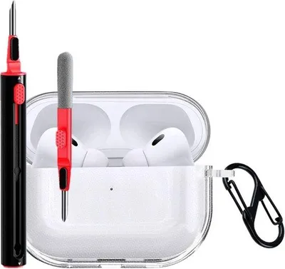 Productafbeelding van Transparante Siliconen Beschermhoes voor AirPods Pro 3 met Karabijnhaak en Reinigingsstaaf