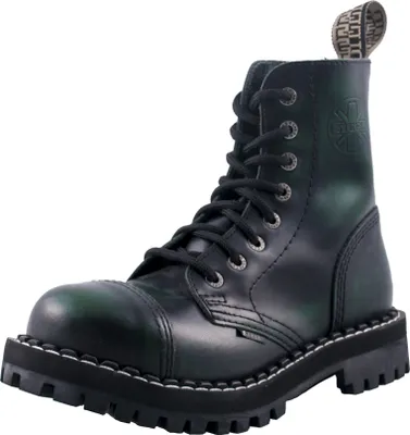 Produktbild von Grüne 8-Loch Rindsleder Stiefel mit Stahlkappe, verschraubter Sohle und 3,5cm Absatz