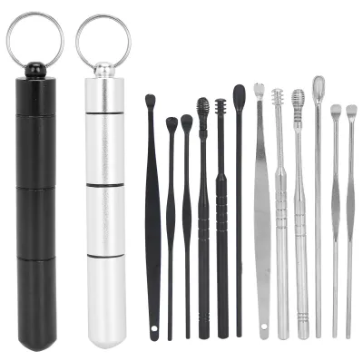 Produktbild von Ohrenschmalz-Entferner-Set, Edelstahl-Ohrlöffel, Schaufel, Wachspickel, Reinigungswerkzeug (schwarz und silberfarben)