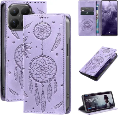 Produktbild von Handyhülle für Xiaomi 15T Pro RFID Schutz Klapphülle Case Cover Blumen Design Traumfänger Schutzhülle Farbe: Violett