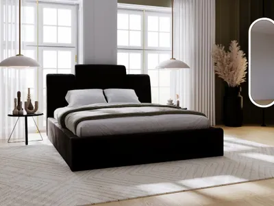 Obrázek produktu pro GrainGold Čalouněná postel Midas 200x200 cm - Postel 200x200 Čalouněná postel s roštem a podnoží - černá (Spark 30)