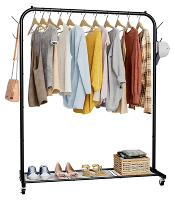 Produktbild von Kleiderständer mit Rollen, Kleiderstange und Metallablage, Garderobenständer, 100 x 41 x 160 cm, für Schlafzimmer und Waschküche, bis 40 kg belastbar, Schwarz