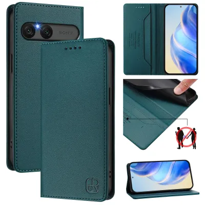 Obrázek produktu pro Kožené pouzdro pro Sony Xperia 10 VII, flipové pouzdro s přihrádkami na karty, peněženkou a stojánkem Tmavě zelená