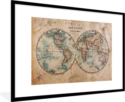 Produktbild von MuchoWow® Gerahmtes Poster Weltkarte - Vintage - Papyrus - Kinder - Junge - Mädchen 90x60 cm - Poster mit Schwarzem Bilderrahmen Wandposter Rahmen Foto Bilder - Wanddekoration - Fotos