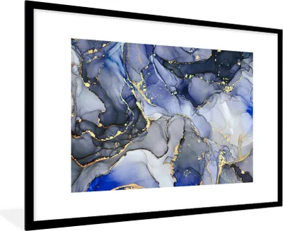 Produktbild von MuchoWow® Gerahmtes Poster Marmor - Gold - Abstrakt - Blau 90x60 cm - Poster mit Schwarzem Bilderrahmen Wandposter Rahmen Foto Bilder - Wanddekoration - Fotos