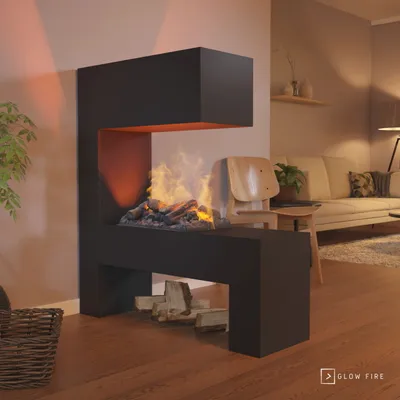 Produktbild von GLOW FIRE Elektrokamin 'Mozart' | Wasserdampf Kamin mit OMC 500 inkl. Holz in schwarz | HxBxT: 120x110x35 cm