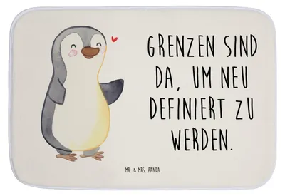 Produktbild von Mr. & Mrs. Panda Badvorleger Pinguin Amputation - Weiß - Geschenk, Badezimmerteppich, Badteppich, Duschvorleger, Teppich Bad, läufer, Armamputation, Badematte