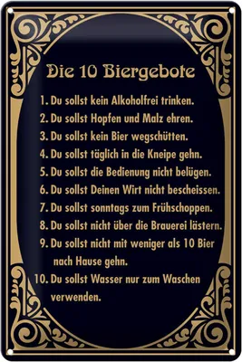 Produktbild von Blechschild Alkohol 20x30cm 10 Biergebote Bier Schild