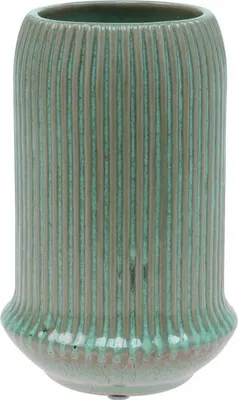 Produktbild von Keramik Vase mit Rillen, Keramikvase Hellgrün Ø13cm H20cm Tischdeko Design
