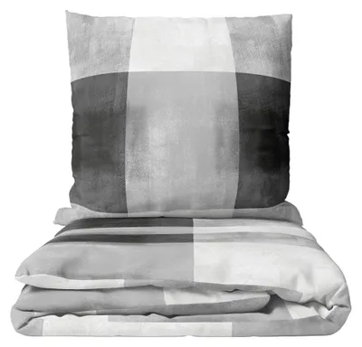Produktbild von Bettwäscheset Feinbiber 155x220 cm Grau Anthrazit Weiß Kästchenmuster mit Reißverschluss