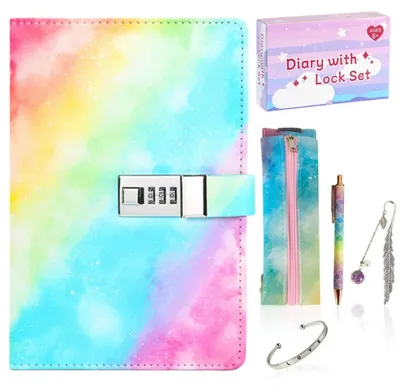 Image de Journal avec serrure pour filles, coffret cadeau, motif ciel étoilé, pour enfants de 7 à 14 ans