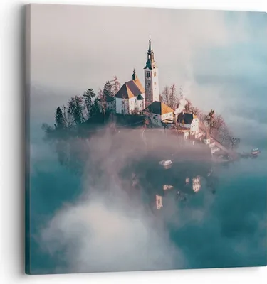 Produktbild von Bild auf Leinwand - Leinwandbild - Einteilig - Alpen Bled Kirche - 30x30cm - Wand Bild - Wanddeko - Wandbilder - Leinwanddruck - Bilder - Wanddekoration - Leinwand bilder - Wandbild - AC30x30-4130