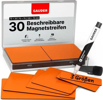 Immagine prodotto di Etichette magnetiche, riutilizzabili, 30 pezzi, 3 formati, per lavagne bianche