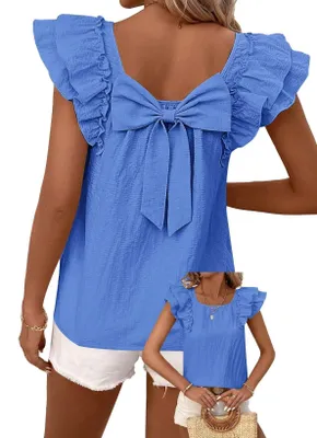 Produktbild von TUUHAW Bluse Damen Sommer Kurzarm T-Shirt Fließende Elegante Tops Blau S
