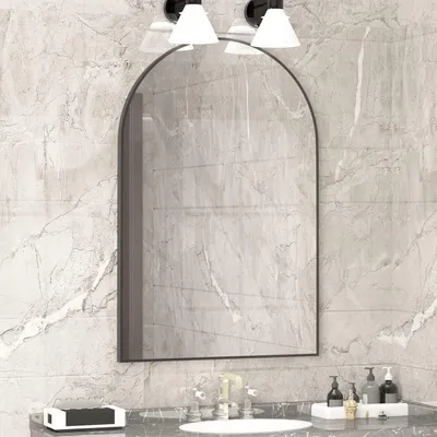 Image de Miroir mural en forme d'arc, 50 x 75 cm, cadre en métal noir