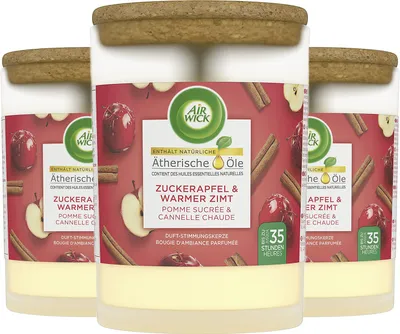 Produktbild von 3 x Air Wick Duft Stimmungskerze Zuckerapfel & Warmer Zimt  jeweils 185g 35 Std Brenndauer