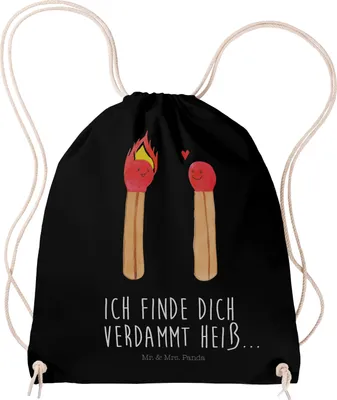 Produktbild von Mr. & Mrs. Panda Beutel Streichhölzer - Schwarz - Geschenk, Freundin, Liebesbeweis, wander rucksack, Liebesgeschenk, Jutebeutel, gym tasche, festival, Turnbeutel