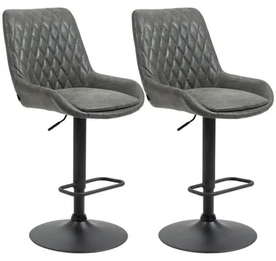 Immagine prodotto di 2 sgabelli da bar regolabili – rivestiti in ecopelle | Colore: grigio scuro | Dimensioni: 59x51x97-117 cm