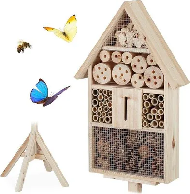 Produktbild von Famanu Insektenhotel auf Standfuß - Holz-Bienenhotel für wilde Bienen, 140x47x47cm, Natur