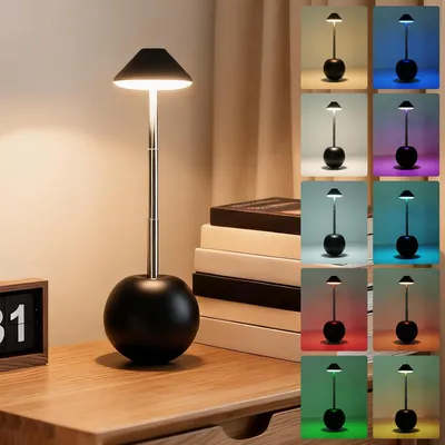 Produktbild von LED-Tischleuchte Kabellos, Dimmbare, 3 Farben & 7 RGB-Modi, Touch-Steuerung, USB Wiederaufladbar, Schwarz