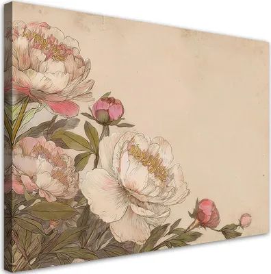 Produktbild von Leinwandbild Pfingstrosen Rosen Retro-Blumen Beige 100x70 Feeby Beige bild für die wand bereit zum aufhängen