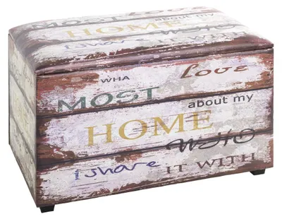 Hocker mit Kistenmotiv, Kunstleder, MDF, 65x42x40 cm