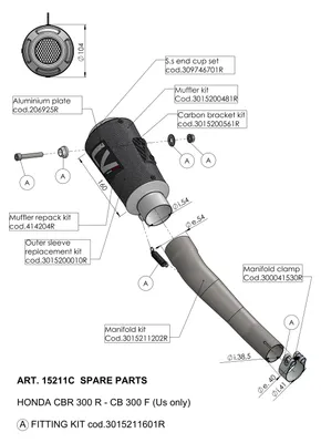 Obrázek produktu pro Tlumič výfuku LeoVince Carbon, náhradní díl, průměr 54 mm, délka 160 mm, pro pravou stranu, určený pro model LV-10