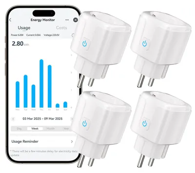 4er Set smarte WLAN-Steckdosen mit Strommessung, Sprachsteuerung