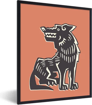 Produktbild von MuchoWow® Gerahmtes Poster Wolf - Rosa -Tier 60x80 cm - Poster mit Schwarzem Bilderrahmen Wandposter Rahmen Foto Bilder - Premium - Wanddeko Wohnzimmer