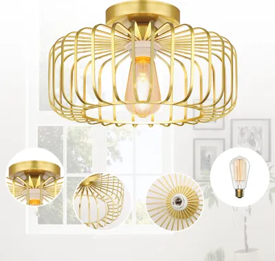 Obrázok produktu pre Vintage moderné stropné svietidlo zo zlatého kovu, retro závesné svietidlo, okrúhly tienidlo s LED žiarovkou E27, Ø30 cm, industriálny štýl, do spálne alebo kuchyne