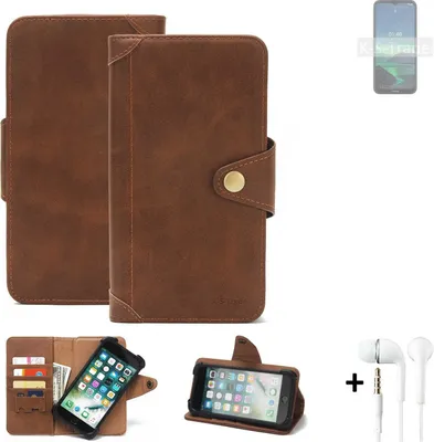 Produktbild von K-S-Trade Handyhülle + Kopfhörer für Nokia 1.4 Schutz Hülle Walletcase Bookstyle Tasche Case Handytasche Wallet Flipcase Cover PolyurethanBraun (1x)