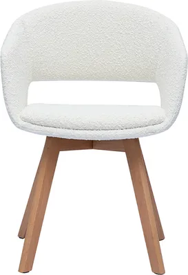 Produktbild von Miliboo - Skandinavischer Stuhl aus weißem Stoff mit Bouclé-Wolleffekt und hellem Massivholz PRISMA