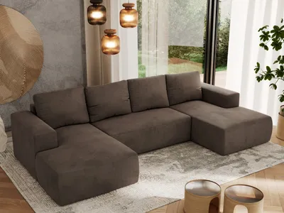 Produktbild von MKS MEBLE Sofa mit Schlaffunktion - Ecksofa mit Schlaffunktion und Bettkasten - Sofa 5 Sitzer - Schlafsofa - Couch - Schlafsofa mit Bettkasten - Trentino U - Braun Velvet