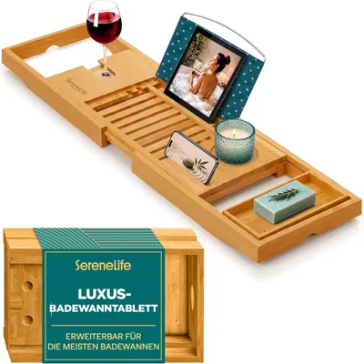 Productafbeelding van SereneLife Badkamerplank Bamboe Natuur - Bamboe Natuur + Cadeaubox (Duitse versie)
