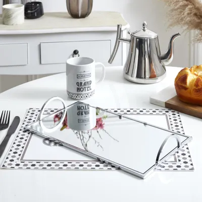 Image de Plateau De Service Miroir Argente 35x20cm