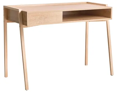 Produktbild von BELIANI Schreibtisch Hellbraun Faserplatte Eisen 107 x 48 cm mit Schublade Regalfach Stauraum Minimalistisch Homeoffice Schreibtisch Bürotisch