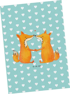 Produktbild von Mr. & Mrs. Panda Postkarte Füchse Liebe - Türkis Pastell - Geschenk, Ehe, bildkarte, kunstkarte, Fuchs, Partner, Fox, Ansichtskarte, Freundin, Postkarten, Ansichtskarten