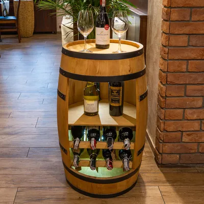 Produktbild von Creativecooper Weinregal Holz - Weinschrank Mini Bar - Weinschrank Mann und Frau - Barschrank mit LED-Leuchten - 80cm hoch - Retro deko Bar Regal - Hausbar Theke - Weinfass - Weinbar - Fass bar - Fassbar -Fassmöbel (Eiche) - ein Möbel für Liebhaber von Bier, Whisky und Wein