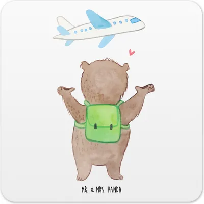 Produktbild von Mr. & Mrs. Panda Untersetzer für Gläser Bär Flugzeug 6er Set - Weiß - Geschenk, Glas-Untersetzer, Freund, Freundin, Valentinstag, Coaster, Tischuntersetzer, Partner