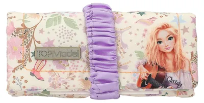 Produktbild von Depesche 13671 TOPModel Cowgirl - Roll Schmucketui in Lila und Creme, mit Model Motiv und Blumen Muster, Mäppchen mit gerafftem Band