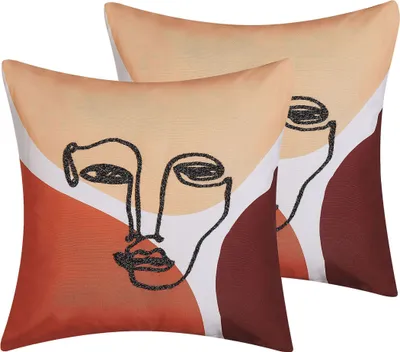 Produktbild von BELIANI Dekokissen Bunt Polyester 45 x 45 cm quadratisch Gesichtsmotiv Wohnzimmer Schlafzimmer Flur Diele Accessories Dekoration