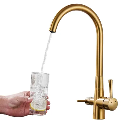 Küchenarmatur mit Wasserfilter, 360° drehbar, Warm-/Kaltmischer, Gold
