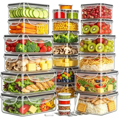 Produktbild von 40Stk Frischhaltedosen mit Deckel,Meal Prep Boxen,Gefrierdosen Lunchbox Brotdose Mikrowelle,(20 Behälter + 20 Deckel) Kunststoff,BPA-frei,Vorratsdosen