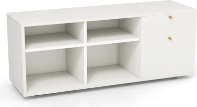 Produktbild von GOPLUS Kommode mit 2 Schubladen, Aufbewahrungsschrank mit 4 Fächern & verstellbaren Füßen, Sideboard TV-Schrank, 108 x 39 x 50 cm, weiß