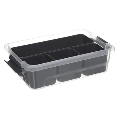 Produktbild von Aufbewahrungsbox 1.5 Liter mit 4 herausnehmbaren Fächern Five® - Transparent & Grau - Stapelbar | Mit Deckel | Mit Einsatzbeh\u00e4ltern
