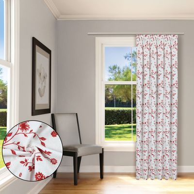 Gardine "Ghana" mit Blumenmuster, aus Bio Baumwolle für Gardinenstangen, oder -schienen in dezenter Vintage Style 140cm x 245cm
