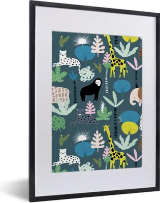 Produktbild von MuchoWow® MuchoWow® Gerahmtes Poster Dschungel - Tiere - Blau 30x40 cm - Poster mit zchwarzem Bilderrahmen - Wandposter Schlafzimmer