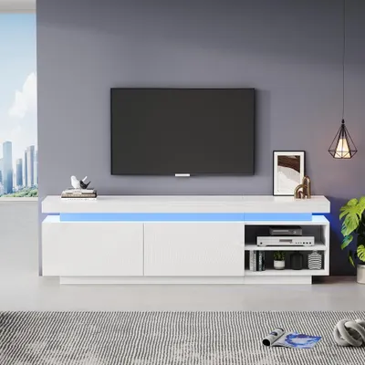 Imagen del producto de Mueble de TV rojo, de alto brillo, para televisores de hasta 70 pulgadas, de madera