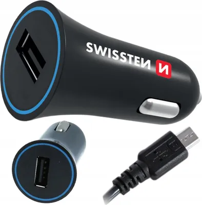 Zdjęcie produktu dla SWISSTEN ŁADOWARKA do AUTA USB z kablem microUSB