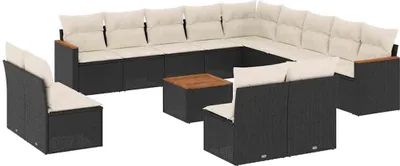 Produktbild von vidaXL 14-tlg. Garten-Sofagarnitur mit Kissen Schwarz Poly Rattan